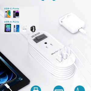 Travel Power Strip with USB Outlet,Travel Small Surge Protector Power Strip with 4ft Around Extension Cord 2 Outlets 2 USB Ports 1 USB C Outlet, Essentials for Travel Office Desk Cruise Vacation