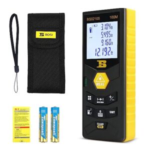 b bosi tools laser measurement tool, high accuracy 328ft digital laser measure distance meter, unit switching with backlit lcd and bubble level hand strap battery for area volume measurement m/in/ft