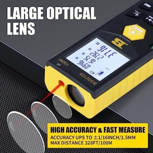 B BOSI TOOLS Laser Measurement Tool, High Accuracy 328FT Digital Laser Measure Distance Meter, Unit Switching with Backlit LCD and Bubble Level Hand Strap Battery for Area Volume Measurement M/in/Ft