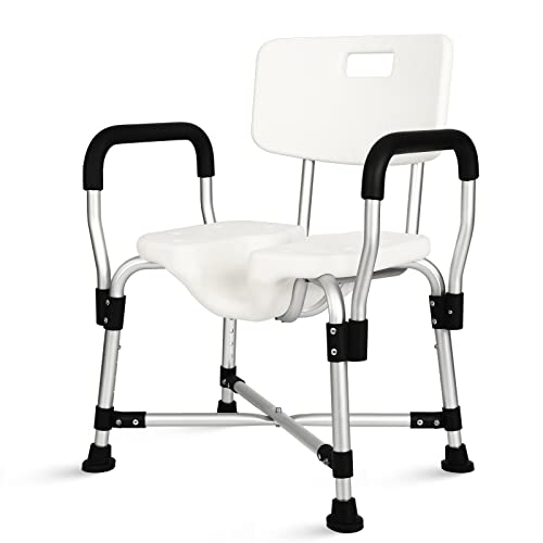 HEINSY Widened Shower Chair with Armrests and Back - Upgraded U-Shaped Shower Seat for Elderly, Handicap, Disabled, Seniors & Pregnant - Supports Up to 350 lbs