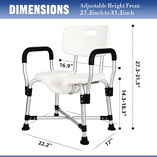 HEINSY Widened Shower Chair with Armrests and Back - Upgraded U-Shaped Shower Seat for Elderly, Handicap, Disabled, Seniors & Pregnant - Supports Up to 350 lbs