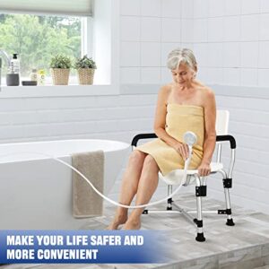 HEINSY Widened Shower Chair with Armrests and Back - Upgraded U-Shaped Shower Seat for Elderly, Handicap, Disabled, Seniors & Pregnant - Supports Up to 350 lbs