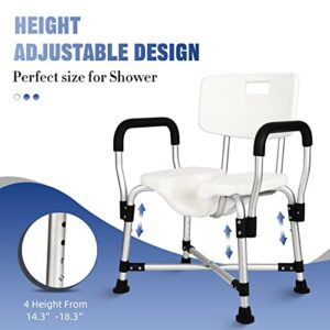 HEINSY Widened Shower Chair with Armrests and Back - Upgraded U-Shaped Shower Seat for Elderly, Handicap, Disabled, Seniors & Pregnant - Supports Up to 350 lbs