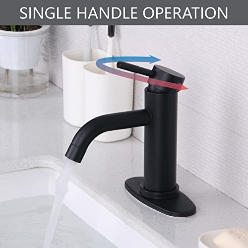 WOEN-FLOW Matte Black Bathroom Faucet Sink Faucets Vanity Vessel Faucet & Deck Plate 1 or 3 Hole Washroom Taps Lavatory Faucet Stainless Steel cUPC Certified Single Hole Handle