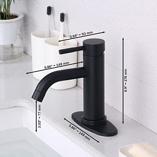 WOEN-FLOW Matte Black Bathroom Faucet Sink Faucets Vanity Vessel Faucet & Deck Plate 1 or 3 Hole Washroom Taps Lavatory Faucet Stainless Steel cUPC Certified Single Hole Handle