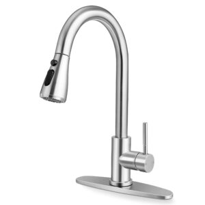 Homikit Kitchen Faucet with Pull Down Sprayer, Brushed Nickel Kitchen Sink Faucets Single Handle, 18/10 Stainless Steel High Arc Kitchen Faucet for Farmhouse RV Bar Laundry Sinks