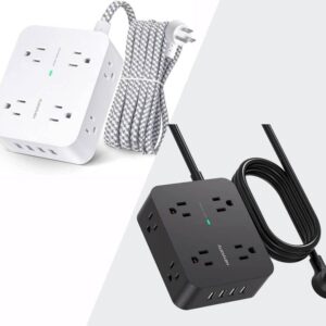 8 Outlets Power Strip with 4 USB Charging Ports, 3 Side Outlet Extender with 5Ft Braided Extension Cord, Flat Plug, Wall Mount, Desk USB Charging Station for Home Office