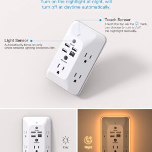 Outlet Extender with Night Light and Black 8 Outlets Power Strip Surge Protector with 4 USB Ports Bundle