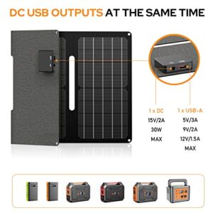Portable Solar Panel with 15V DC Output, 30W Foldable Solar Charger for Solar Generator,10 in 1 Connectors, DC to DC Cable, Waterproof IP65 for Outdoor Camping RV Road Trip Off Grid Life