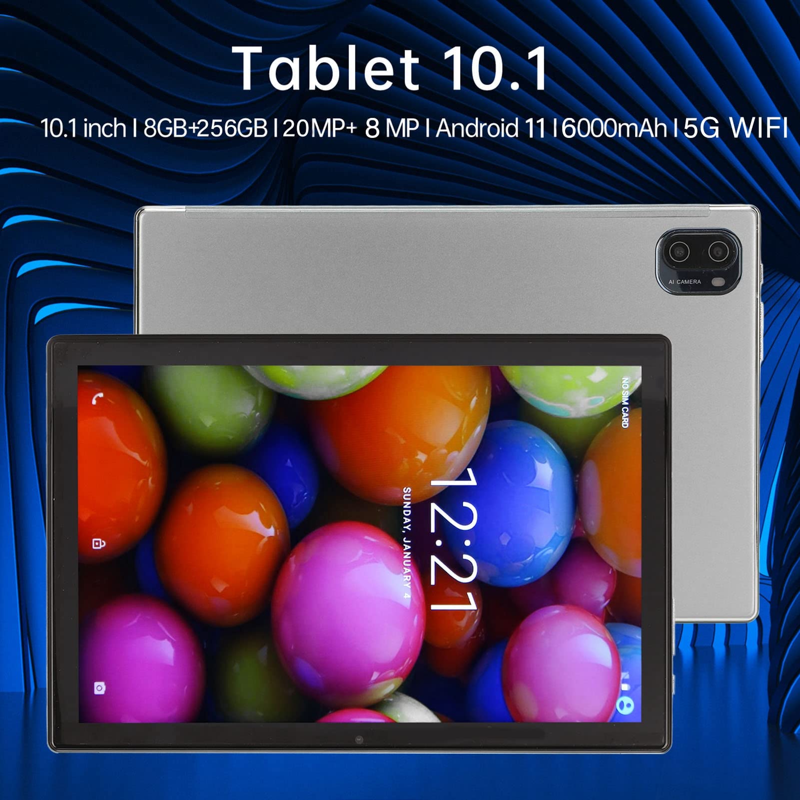 10.1in Tablet for Android11,Silver Gray,2.4G 5G WiFi 8GB RAM 256GB ROM 1960x1080IPS 8MP 20MP Camera 8 Cores CPU 6000mAh Tablet for Kid & Adults.