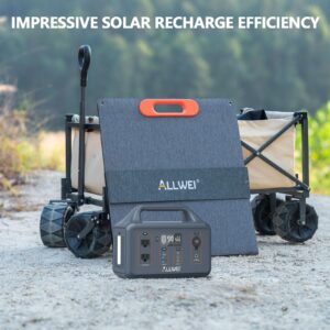 ALLWEI 500W Solar Generator(1000W Peak) with 100W Portable Solar Panel, 461Wh Portable Power Station, 3 USB-C Port PD60W, 2 AC Outlet, Solar Power Generator for Outdoor RV Camping CPAP Emergency