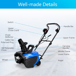 S AFSTAR Snow Blower, Electric Snow Thrower with 180° Chute Rotation & 2 Transport Wheels, 10” Clearing Depth & 18” Width, Power Snow Blower w/30 Feet Throwing Distance, 720Lbs /Minute (Blue)