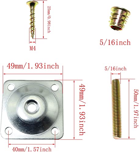 TAODAN 4 Set Furniture Leg Mounting Plates Leg Attachment Plates with Hanger Bolts Screws for Furniture Repair Sofa Table Chair Couch