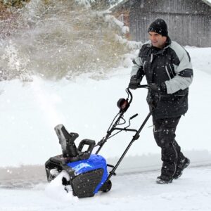 S AFSTAR Snow Blower, Electric Snow Thrower with 180° Chute Rotation & 2 Transport Wheels, 10” Clearing Depth & 18” Width, Power Snow Blower w/30 Feet Throwing Distance, 720Lbs /Minute (Blue)