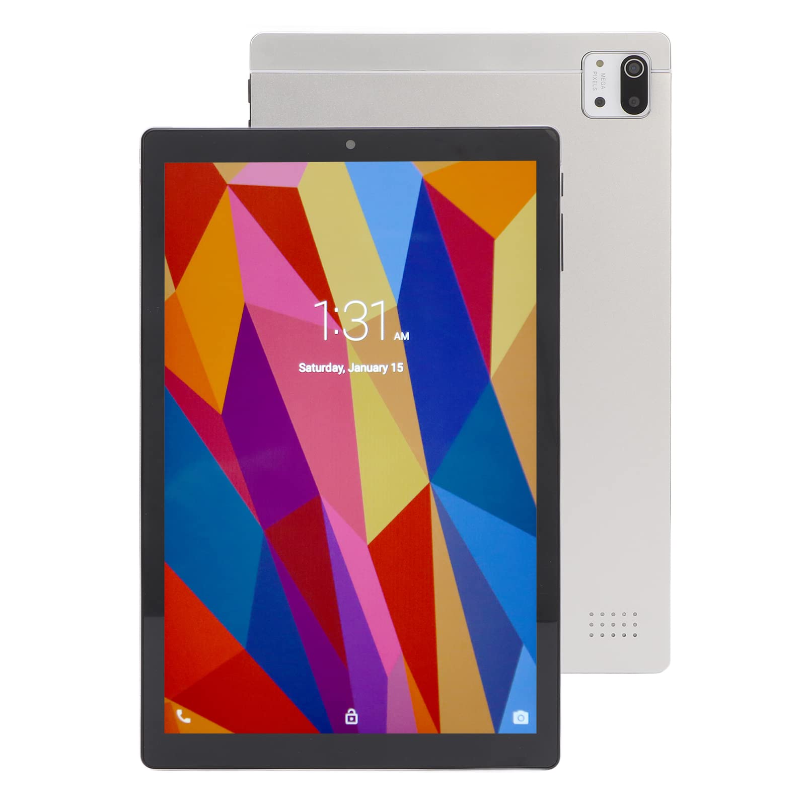 10.1 Inch Tablet, Android11 2.4 5G WiFi Silver Tablet MT6592 8 Core CPU Home Dual Camera (US Plug)