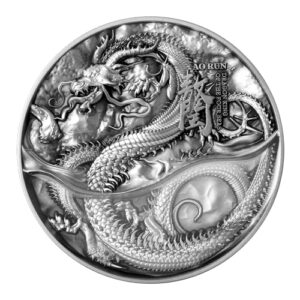 2022 chamber of wonders ao run/white dragon 2 oz 999 fine silver coin 10000 francs chad 2022 antiqued ultra-high relief