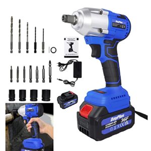 cordless impact wrench 1/2 inch，420n.m max torque, brushless power impact gun, 6.0ah li-ion battery with fast charger, 4pcs sockets, electric impact driver for car home