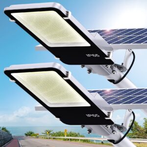 buytha solar street lights outdoor - 1200w solar parking lot lights - solar flood light powered waterproof with remote control, dusk to dawn, led street lights outdoor for commercial grade(2 pack)