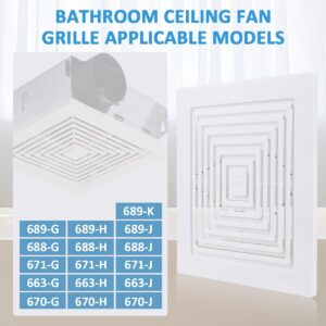 BP46 BP90 Bathroom Ceiling Fan Grille with Springs Replacement Parts for Square Ceiling or Wall-Mount Exhaust Fan Fits Models 663 670 671 675 688 689 Ventilation Fan -Plastic Cover White