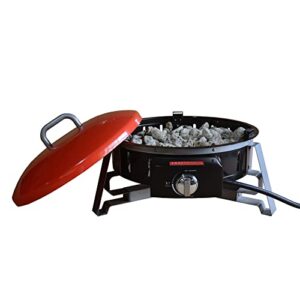 craftsman 23" gas fire pit bowl with locking lid & pumice stones portable for car camping, rving, tailgating, backyard patio fire pit