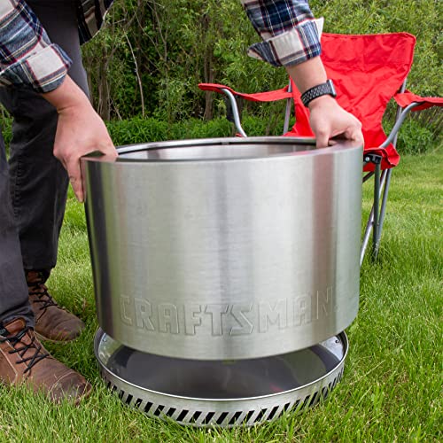 CRAFTSMAN 19.5" Smokeless Wood Fire Pit Portable Stainless Steel Camping, RVing, Backyard Bonfire fire Pit