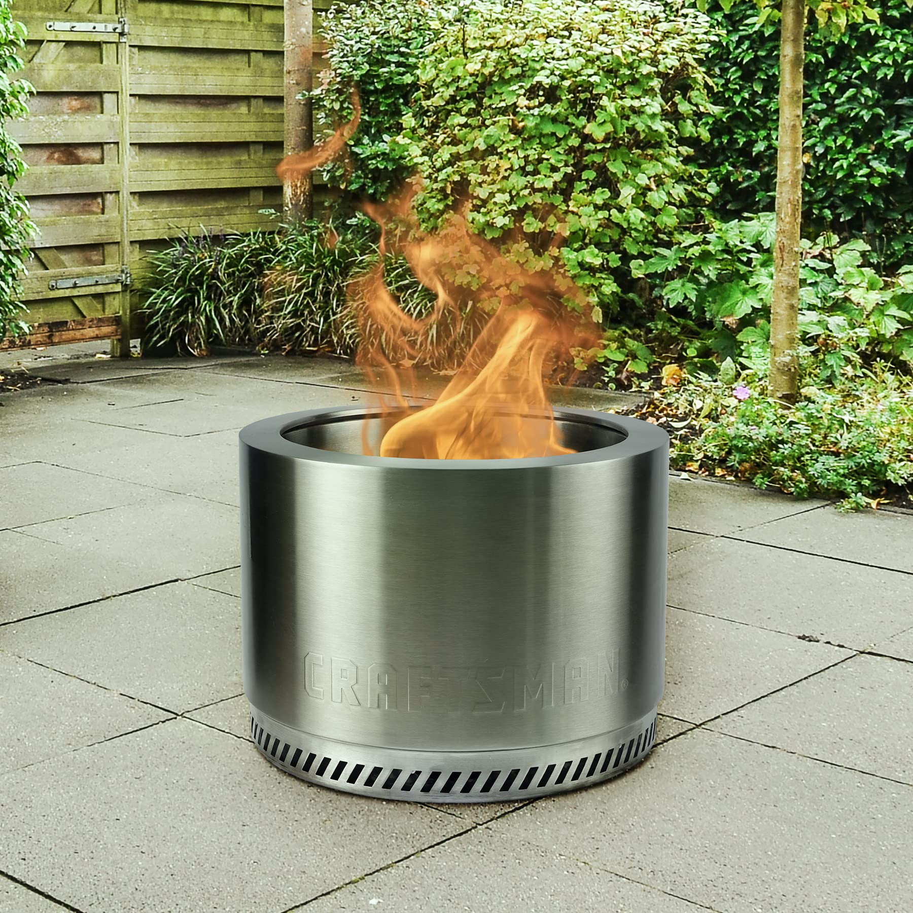 CRAFTSMAN 25" Smokeless XL Wood Fire Pit Stainless Steel Backyard Patio Bonfires