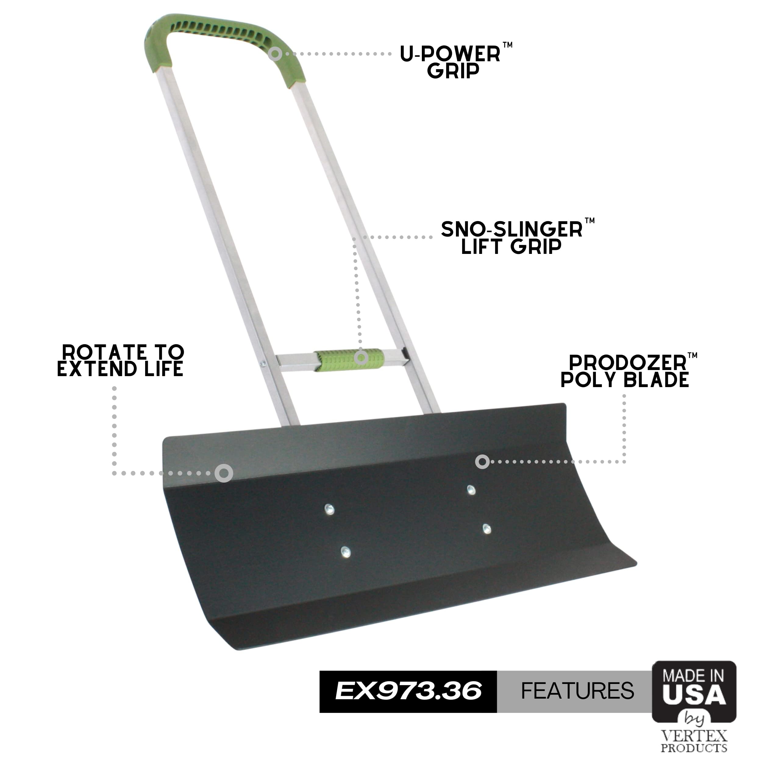 Easy Doze-It 36" SnoBlade with Snow-Slinger Grip | Snow Pusher for Snow Removal | Heavy Duty Snow Plow Shovel with Lift Grip | Snow Shovel for Walk Driveway | Made in USA by Vertex | Model EX973.36