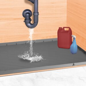 under sink mat for 36” standard cabinet, 34" x 22" x 1" durable & long-lasting drip tray with unique drain hole, silicone under sink mats for kitchen waterproof by mbt life