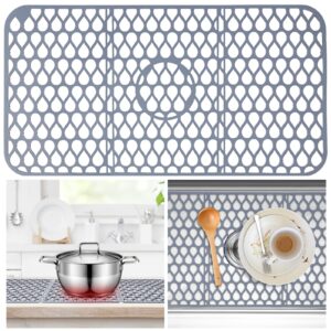 HUMUMU Sink Protectors for Kitchen Sink 26" x 14", Grey Non-Slip Sink Mats for Bottom of Kitchen Sink，Collapsible-Cuttable Silicone Sink Mat for Farmhouse Stainless Steel Porcelain Sink（Center Drain）