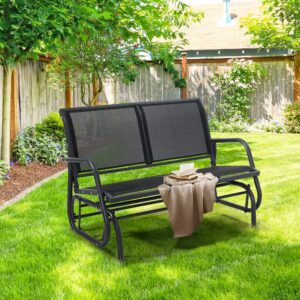 KROFEM Patio Outdoor Glider Bench, High Backrest and Breathable Mesh Fabric, Yard Porch Loveseat, Outside Rocking Swing Chair, Heavy Duty Metal, Clearance, Black