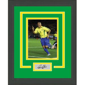 framed ronaldo nazario r9 facsimile laser engraved signature auto brazil 14x17 soccer futbol photo