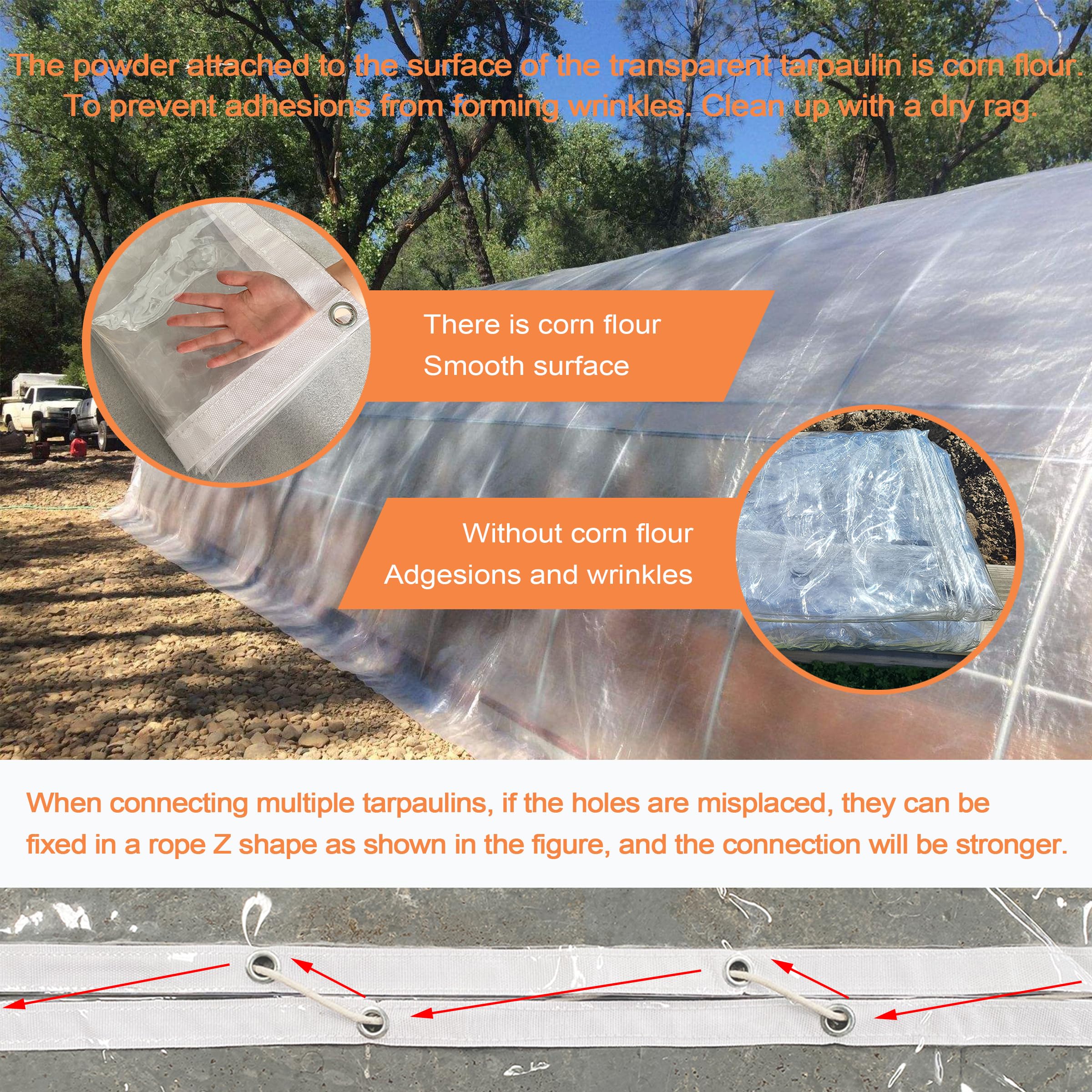 Tubtoken Clear PVC Tarpaulins 8 x 8 FT,20 Mil Heavy Duty Waterproof Wind-Proof Transparent Vinyl Tarp for Patio Pergola Garden Canopy Rainproof Anti-Tear PVC Thick Cover with Grommets(8 x 8 FT)