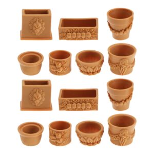 SING F LTD 2 Sets (14PCS) Dollhouse Flower Pot Miniature Plant Terracotta Pots Simulation Bonsai Pot Fairy Garden Landscape Decoration for Dollhouse Garden Decor