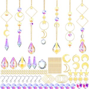 57 pcs crystal suncatcher hanging sun catcher kits for adults colorful crystals suncatchers prisms with chain pendant ornament suncatchers diy crafts for window home office garden decoration (gold)