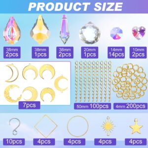 57 Pcs Crystal Suncatcher Hanging Sun Catcher Kits for Adults Colorful Crystals Suncatchers Prisms with Chain Pendant Ornament Suncatchers DIY Crafts for Window Home Office Garden Decoration (Gold)