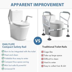 DAILYLIFE Toilet Safety Rail, Heavy Duty (480 LB) Armrest Hand Rail, Can be Folded Up, Aluminum Alloy Support for Elderly Senior Handicap Pregnant