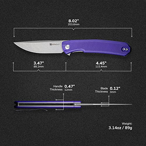 SENCUT Scitus Pocket Folding Knife for EDC, Design by Ostap Hel, Liner Lock Small Knife with Deep Carry Clip, Gray Stonewashed D2 Blade G10 Knives for Men Women, Blade Length 3.47'' for Indoor Outdoor Gift S21042-2