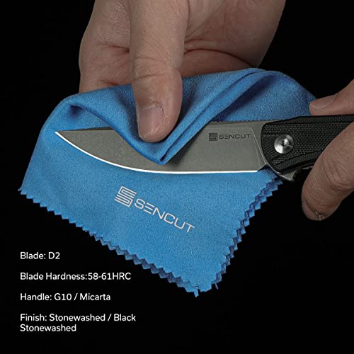 SENCUT Scitus Pocket Folding Knife for EDC, Design by Ostap Hel, Liner Lock Small Knife with Deep Carry Clip, Gray Stonewashed D2 Blade G10 Knives for Men Women, Blade Length 3.47'' for Indoor Outdoor Gift S21042-2