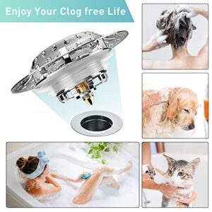 Universal Bathtub Stopper with Drain Hair Catcher, 2 in 1 Upgraded Pop Up Tub Stopper with Dual Drain Filter, Anti-Clog Bathtub Drain Cover, Stainless Bath Tub Drain Plug for 1.45"-1.85" Drain Hole