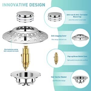 Universal Bathtub Stopper with Drain Hair Catcher, 2 in 1 Upgraded Pop Up Tub Stopper with Dual Drain Filter, Anti-Clog Bathtub Drain Cover, Stainless Bath Tub Drain Plug for 1.45"-1.85" Drain Hole