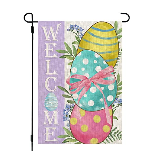 CROWNED BEAUTY Easter Eggs Garden Flag 12x18 Inch Double Sided for Outside Burlap Small Polka Dots Welcome Yard Holiday Flag