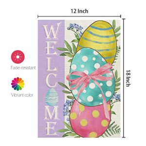 CROWNED BEAUTY Easter Eggs Garden Flag 12x18 Inch Double Sided for Outside Burlap Small Polka Dots Welcome Yard Holiday Flag