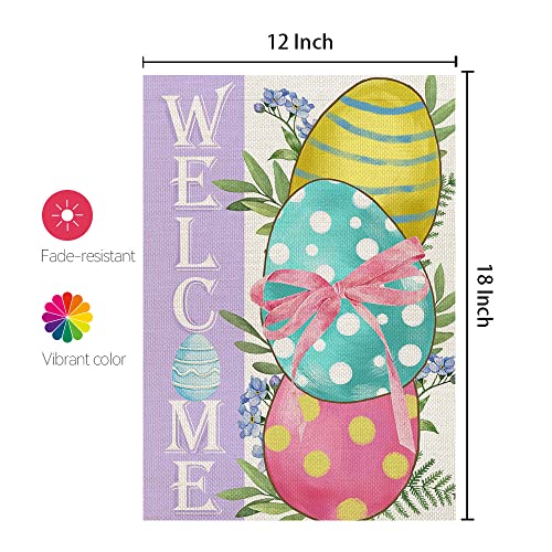 CROWNED BEAUTY Easter Eggs Garden Flag 12x18 Inch Double Sided for Outside Burlap Small Polka Dots Welcome Yard Holiday Flag