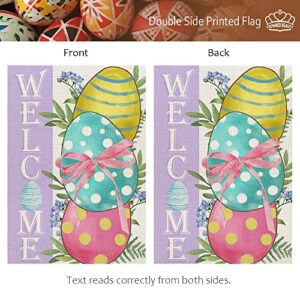 CROWNED BEAUTY Easter Eggs Garden Flag 12x18 Inch Double Sided for Outside Burlap Small Polka Dots Welcome Yard Holiday Flag