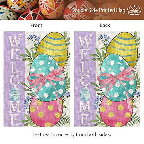 CROWNED BEAUTY Easter Eggs Garden Flag 12x18 Inch Double Sided for Outside Burlap Small Polka Dots Welcome Yard Holiday Flag