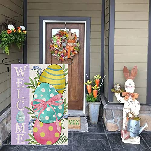 CROWNED BEAUTY Easter Eggs Garden Flag 12x18 Inch Double Sided for Outside Burlap Small Polka Dots Welcome Yard Holiday Flag