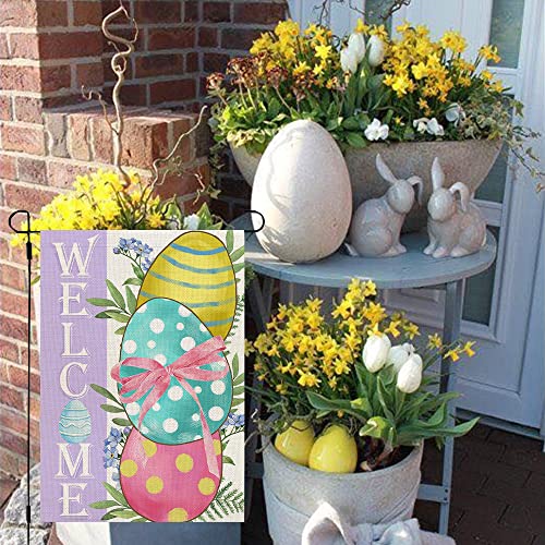 CROWNED BEAUTY Easter Eggs Garden Flag 12x18 Inch Double Sided for Outside Burlap Small Polka Dots Welcome Yard Holiday Flag