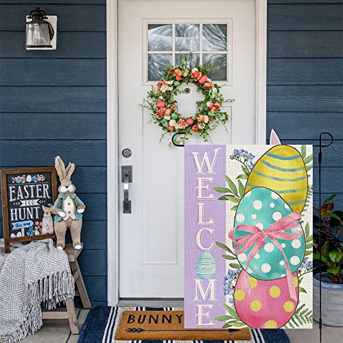 CROWNED BEAUTY Easter Eggs Garden Flag 12x18 Inch Double Sided for Outside Burlap Small Polka Dots Welcome Yard Holiday Flag