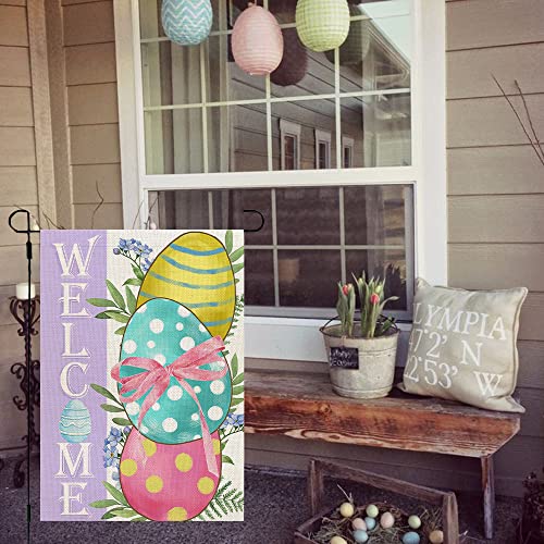 CROWNED BEAUTY Easter Eggs Garden Flag 12x18 Inch Double Sided for Outside Burlap Small Polka Dots Welcome Yard Holiday Flag