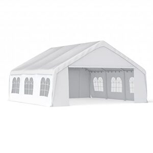 morngardo canopy tent for parties heavy duty 20'x20' car tent metal carport portable garage with removable sidewalls, white